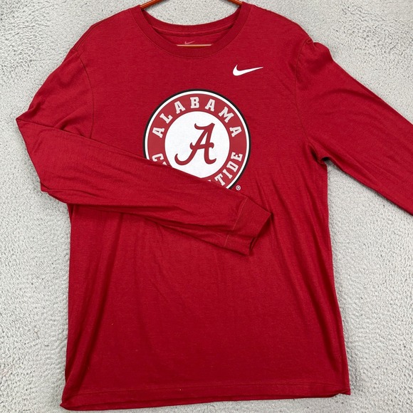 Alabama Crimson Tide Nike Long Sleeve T-Shirt Tee Men Medium Red Crewneck Swoosh - Picture 1 of 8